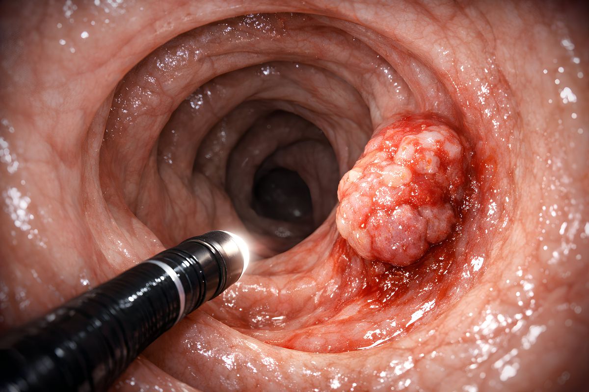 Bowel cancer as seen during colonoscopy